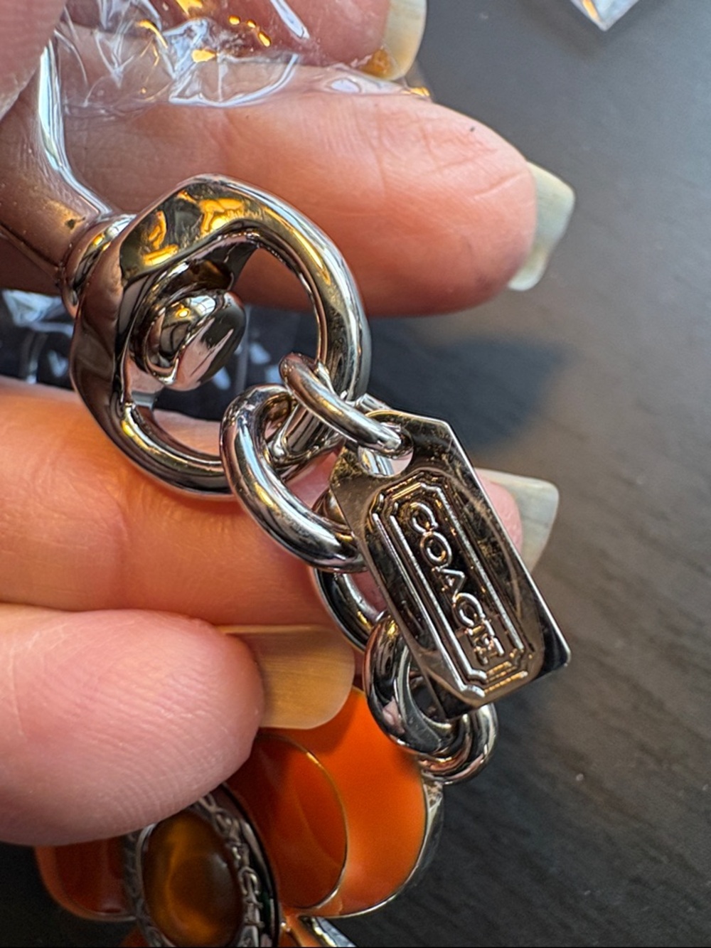 Coach Orange Enamel Flower Key Charm/Bag Jewelry with Silver Hardware - Picture 5 of 5